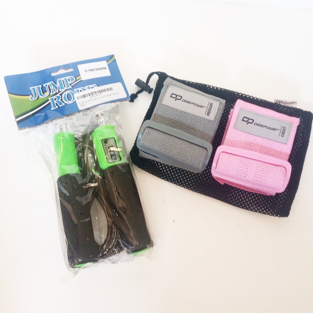 NEW Flying Banana Jump Rope & Deep Power Bands Set of 2